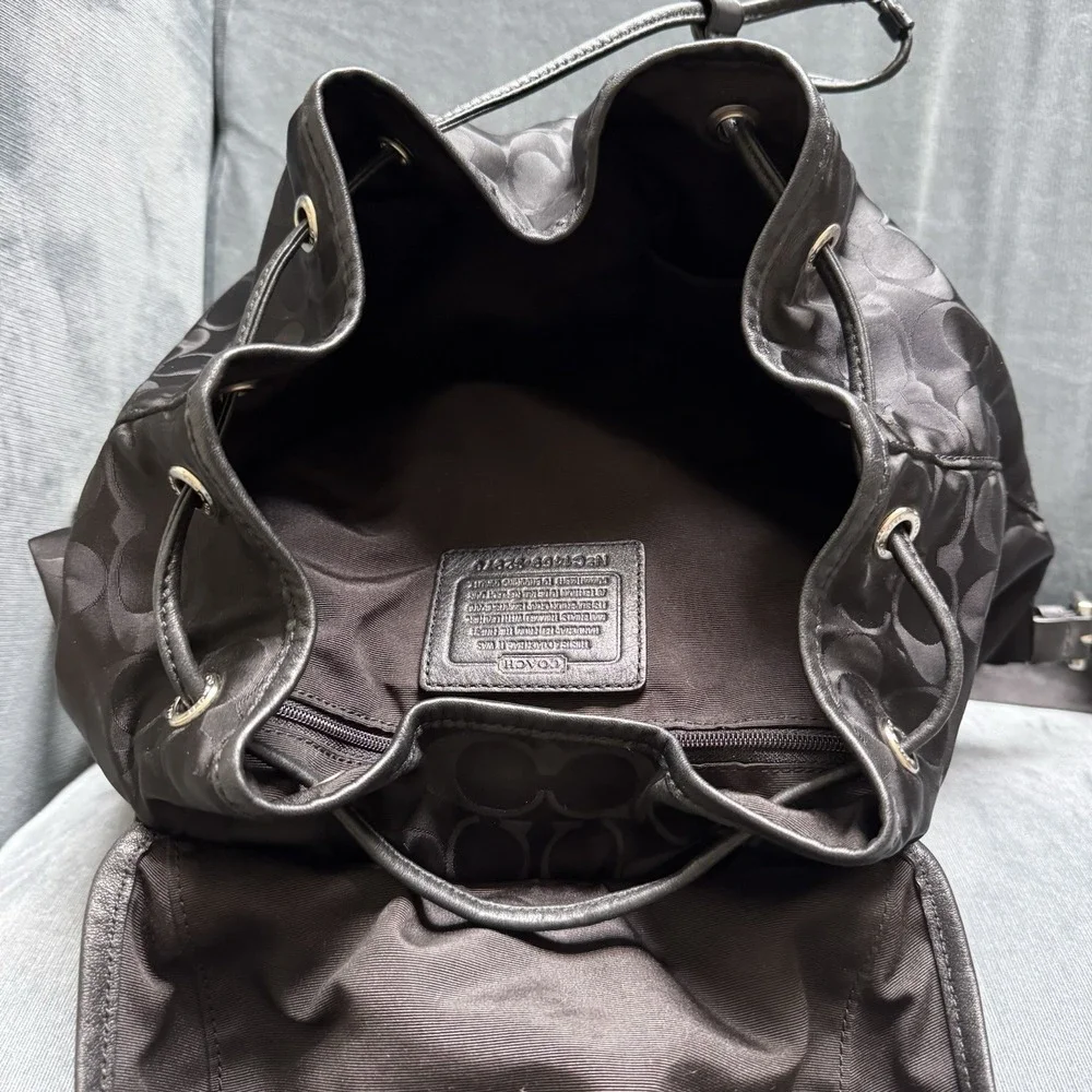 Vintage 90s Coach Signature Nylon Backpack Black Silver With Dust Bag 32970